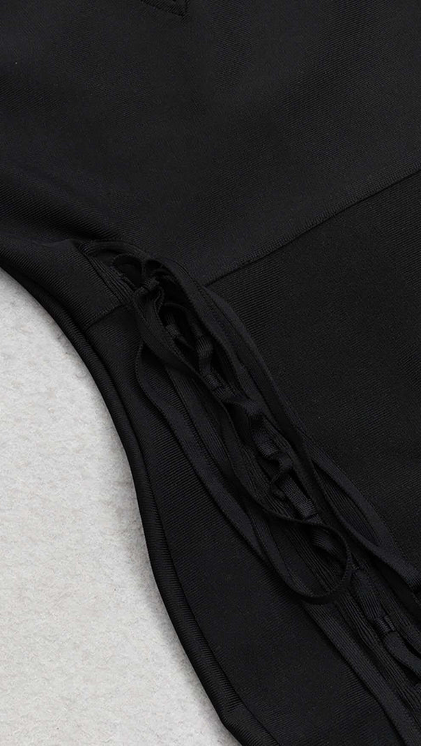 AIIZIE SIDE LACE UP BANDAGE MIDI DRESS IN BLACK - product image