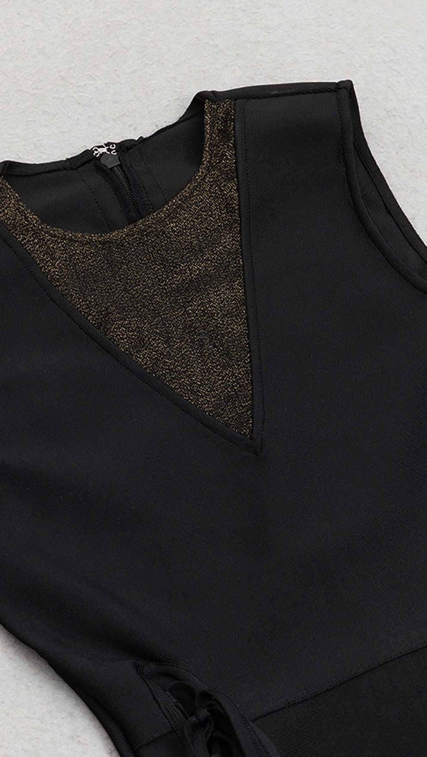 AIIZIE SIDE LACE UP BANDAGE MIDI DRESS IN BLACK - product image