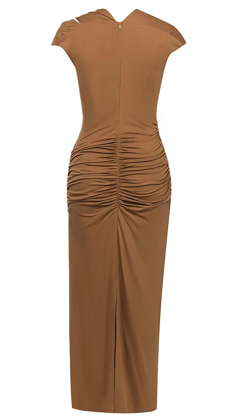 Gerafftes Satin-Midikleid in Braun