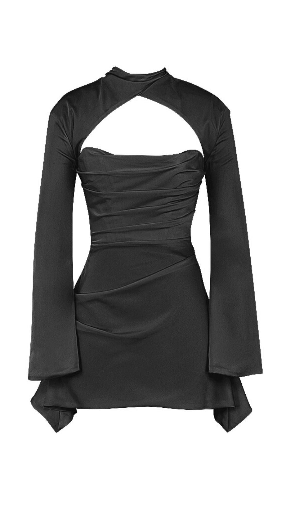 MINI ABITO DRAPPEGGIATO CON TAGLI IN NERO