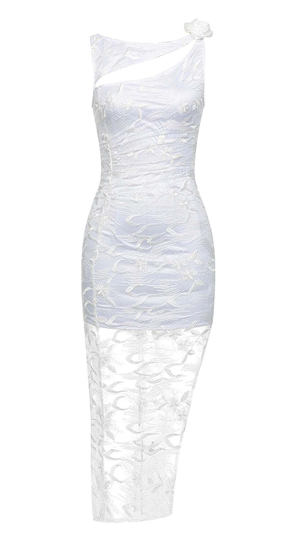 AIIZIE ROSE-EMBELLISHED LACE MIDI DRESS IN WHITE - product image