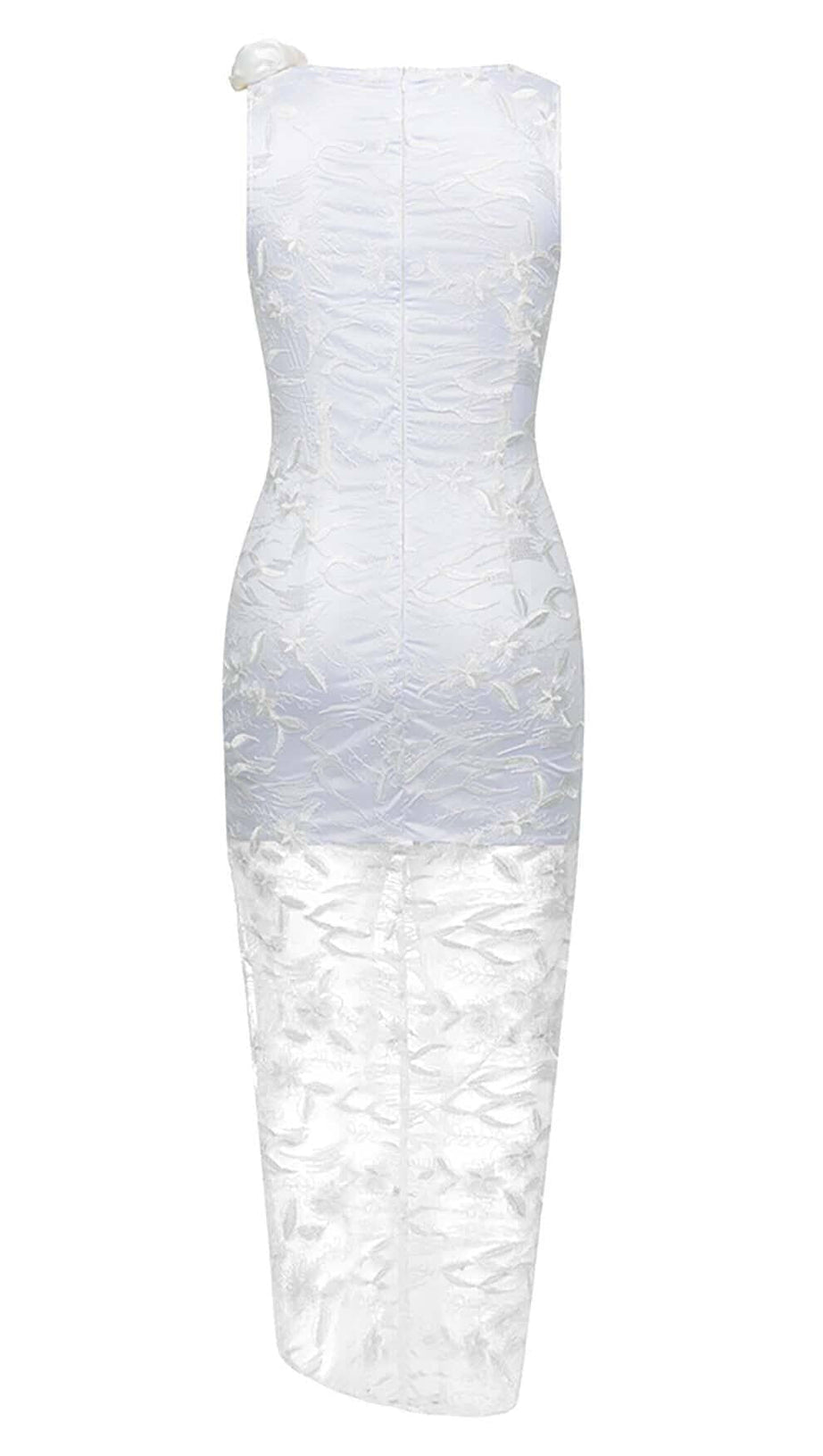 MIDIKLEID AUS SPITZE MIT ROSENVERZIERUNG IN WEISS