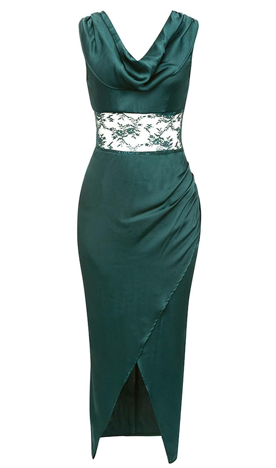 THIGH SLIT LACE MIDI DRESS IN TURQUOISE