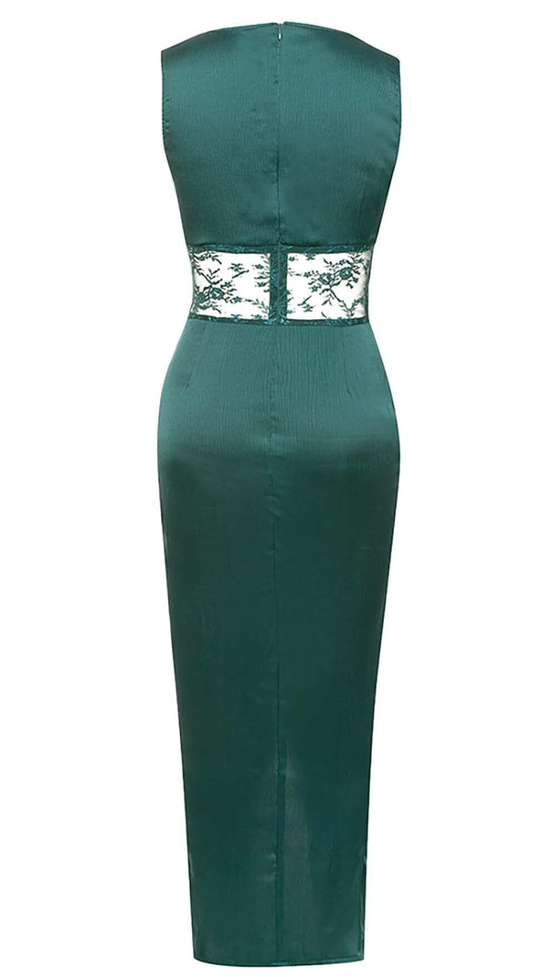 AIIZIE THIGH SLIT LACE MIDI DRESS IN TURQUOISE - product image