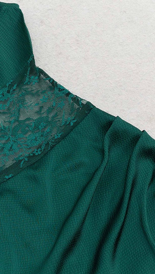 AIIZIE THIGH SLIT LACE MIDI DRESS IN TURQUOISE - product image
