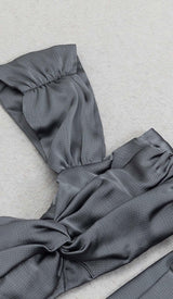 PLUNGE SATIN TWO-PIECE SUIT IN GRAY