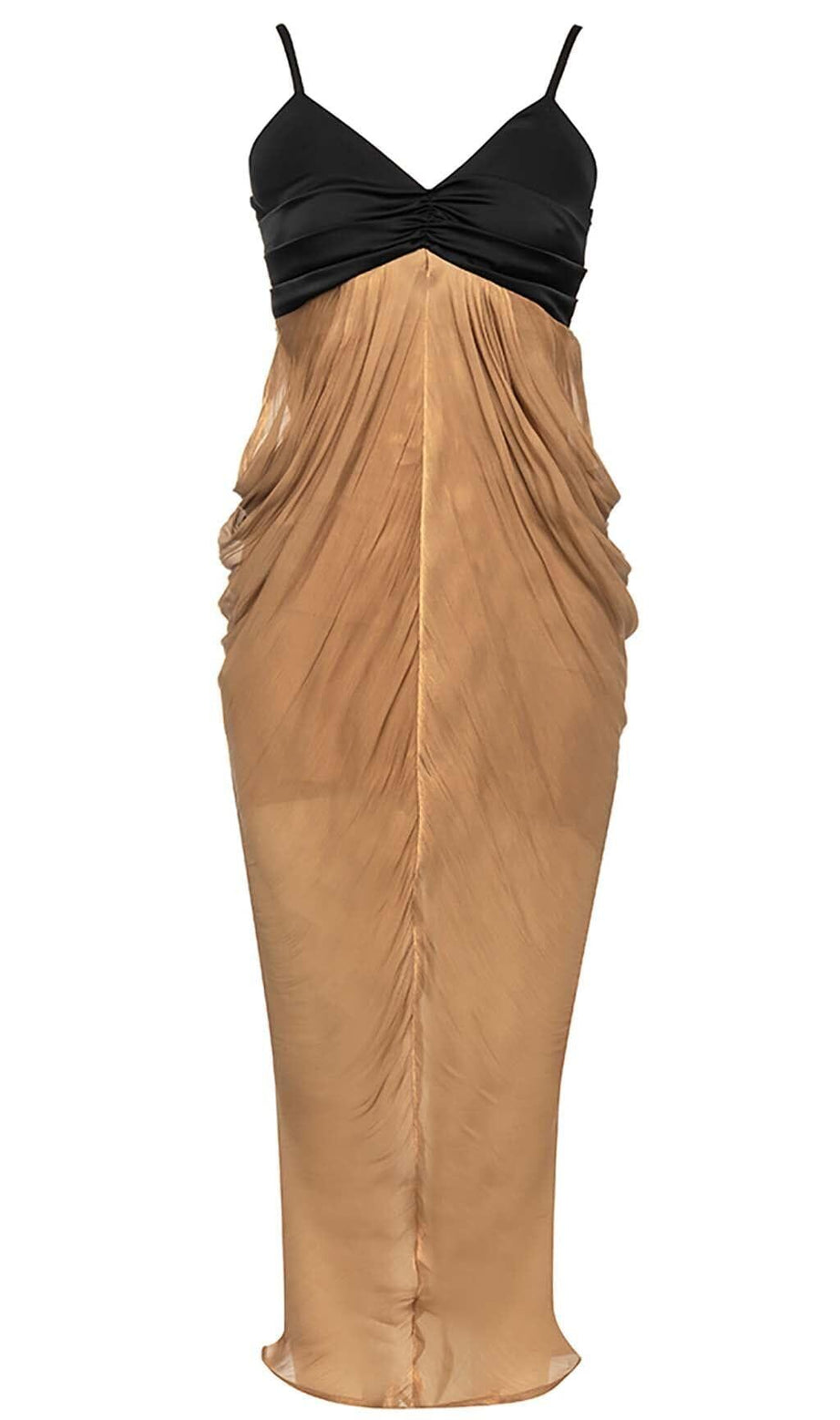Gerafftes Träger-Midikleid in Braun