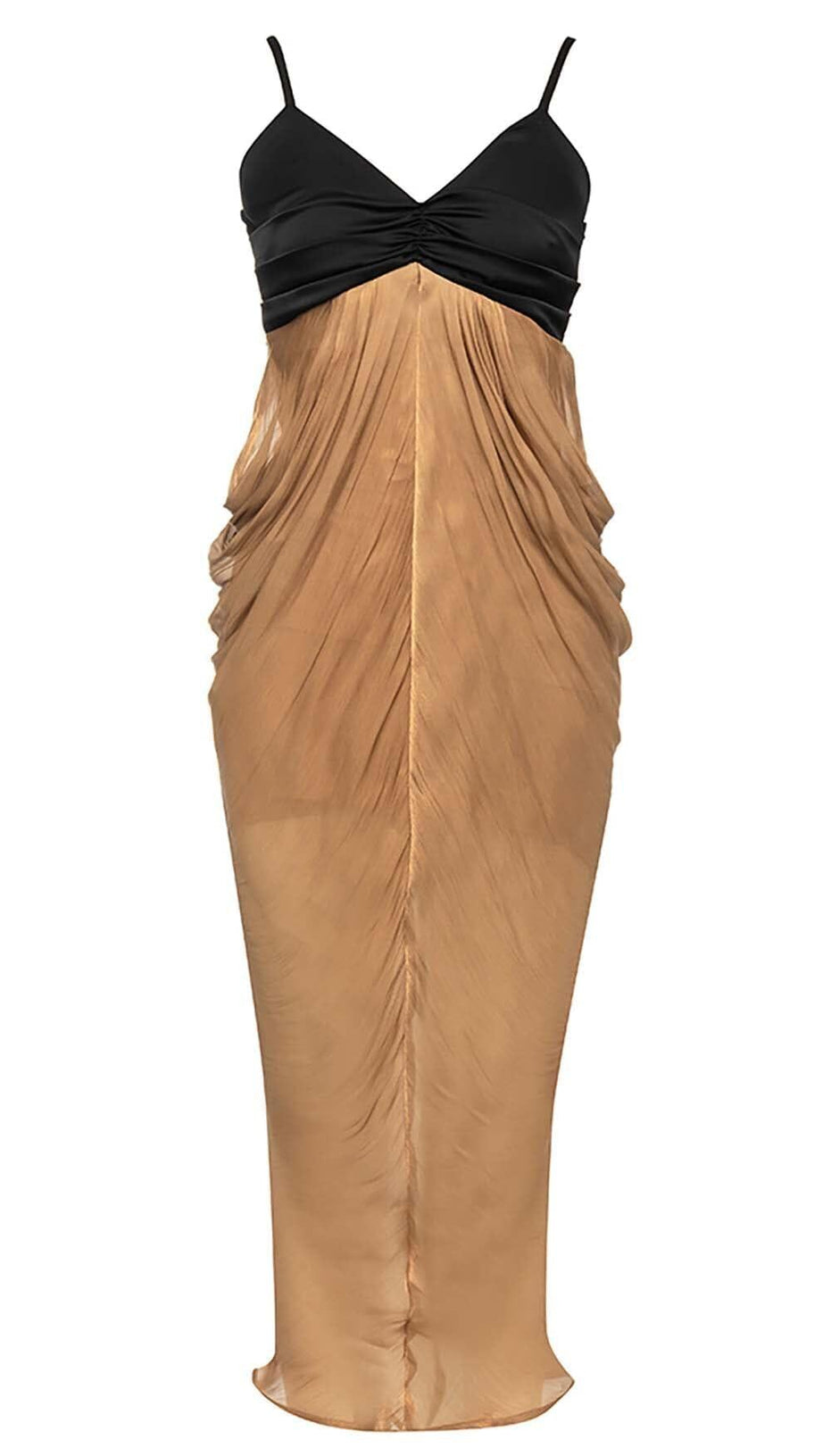 Gerafftes Träger-Midikleid in Braun