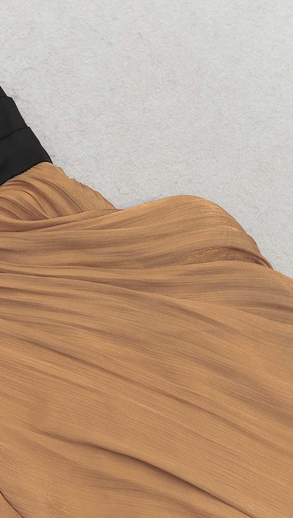 AIIZIE RUCHED STRAPPY MIDI DRESS IN BROWN - product image