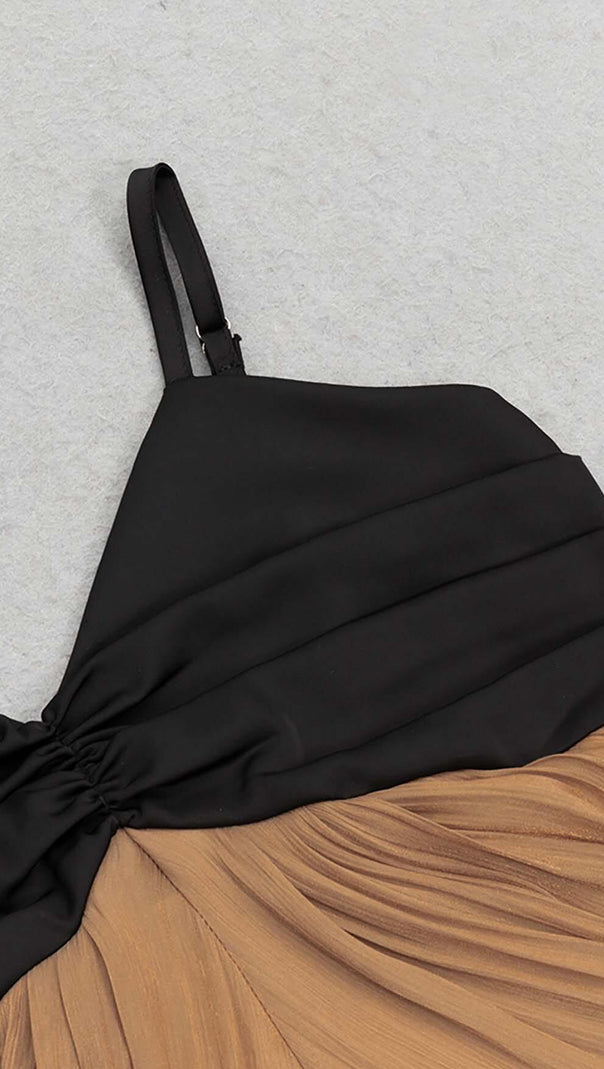 AIIZIE RUCHED STRAPPY MIDI DRESS IN BROWN - product image