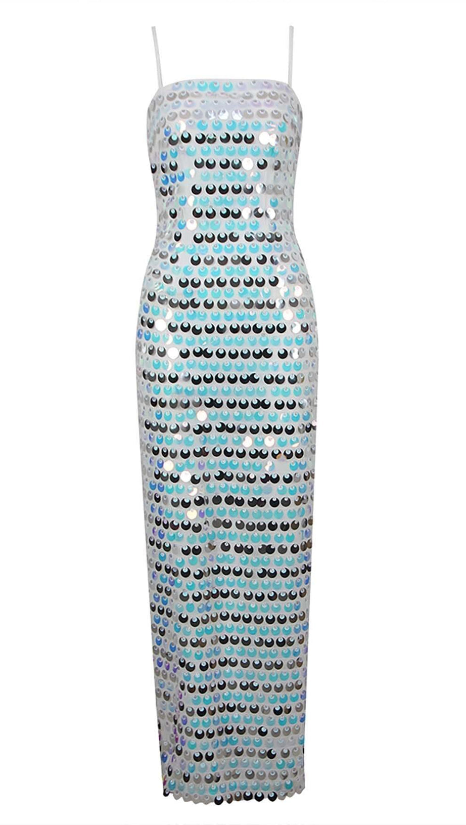 SEQUIN-EMBELLISHED SLEEVELESS MIDI DRESS IN BLUE