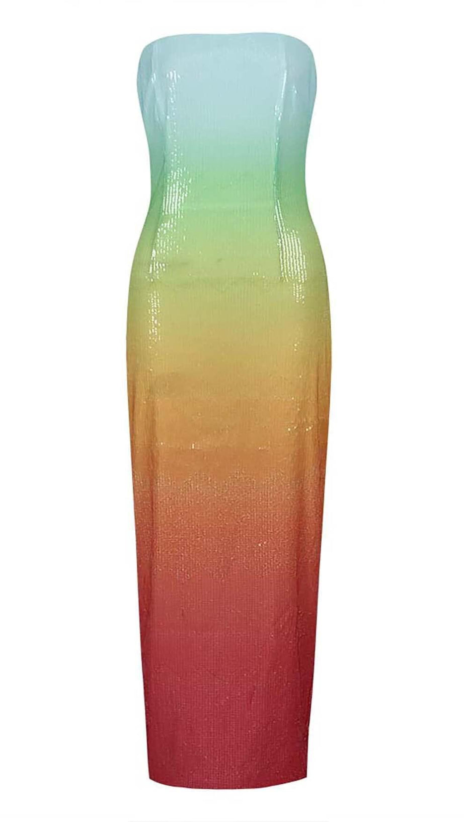 STRAPLESS SEQUIN OMBRE MAXI DRESS IN MULTI-COLOR
