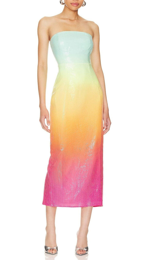 AIIZIE STRAPLESS SEQUIN OMBRE MAXI DRESS IN MULTI-COLOR - product image