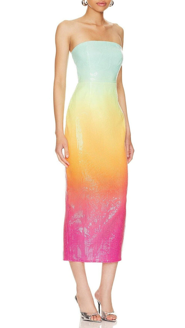 AIIZIE STRAPLESS SEQUIN OMBRE MAXI DRESS IN MULTI-COLOR - product image