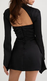 CUT OUT DRAPED MINI DRESS IN BLACK