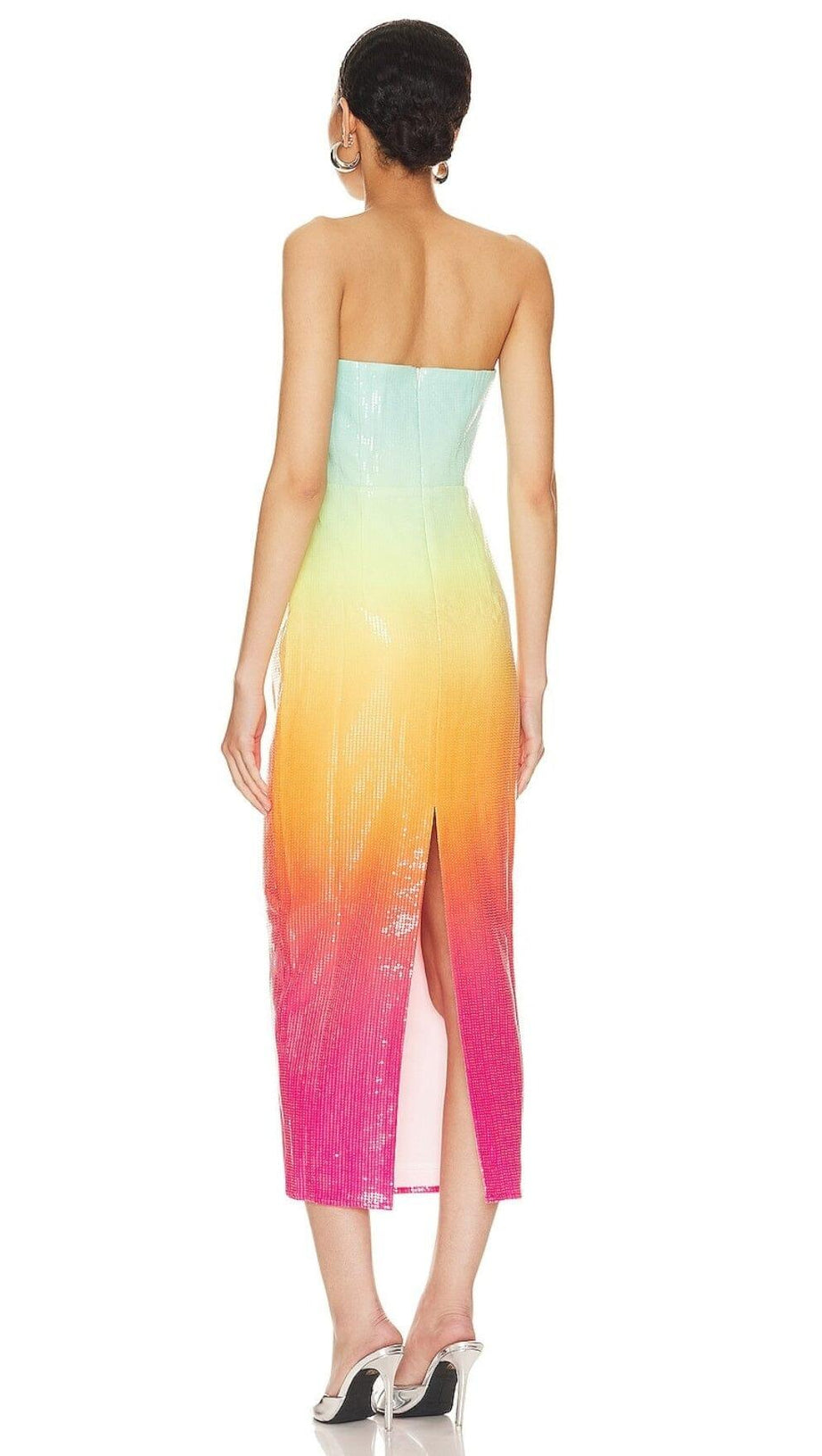 ABITO LUNGO SENZA SPALLINE CON PAILLETTES OMBRE MULTICOLORE