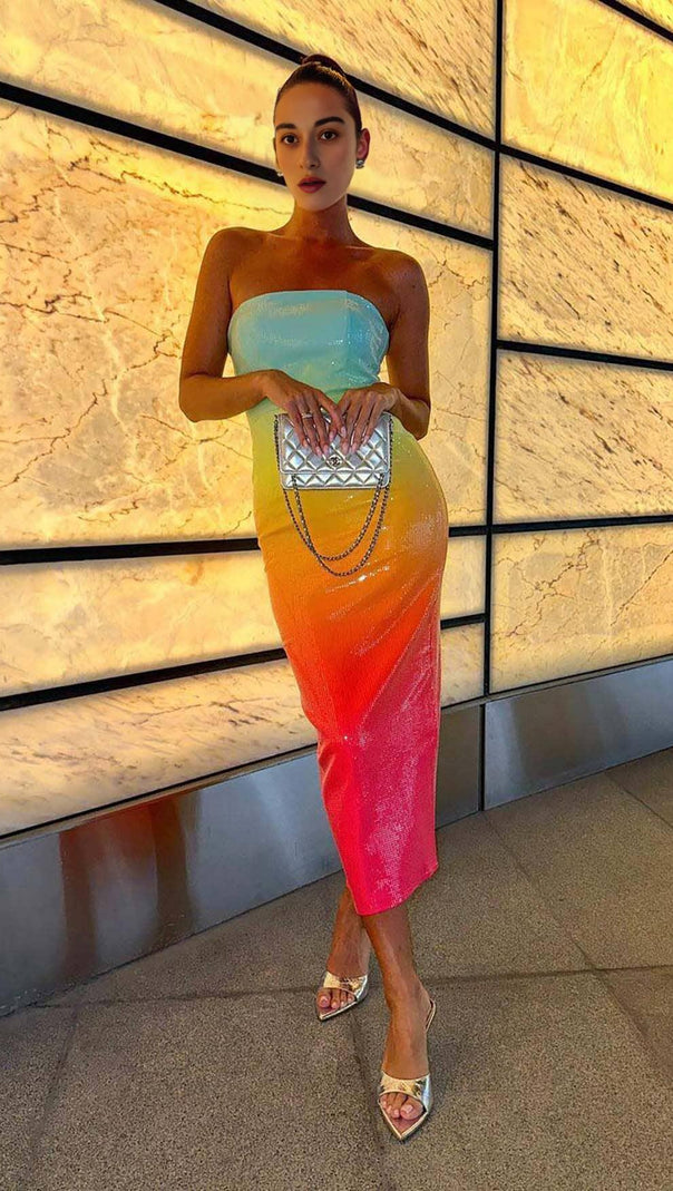 AIIZIE STRAPLESS SEQUIN OMBRE MAXI DRESS IN MULTI-COLOR - product image