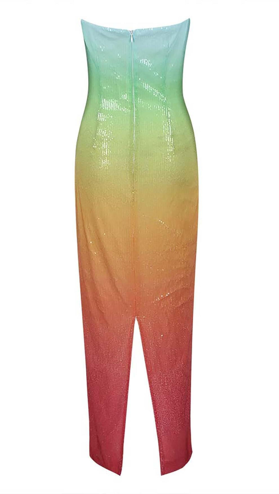 ABITO LUNGO SENZA SPALLINE CON PAILLETTES OMBRE MULTICOLORE