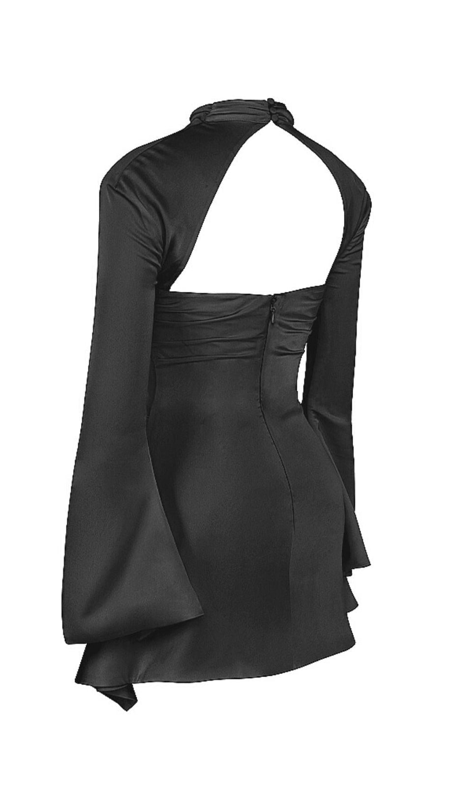 CUT OUT DRAPED MINI DRESS IN BLACK