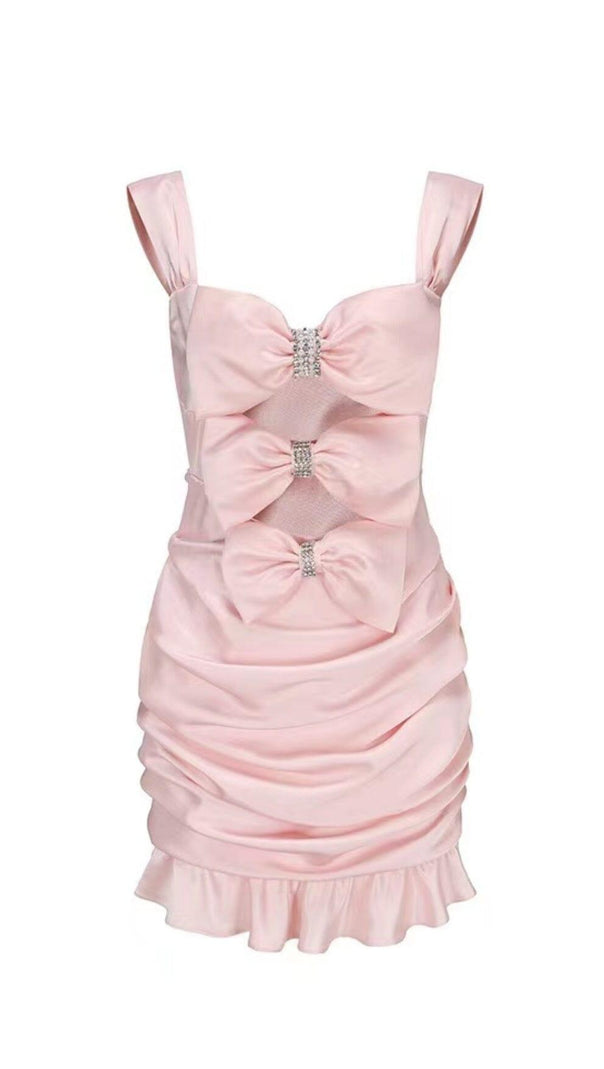 AIIZIE PINK BOW CUT OUT RUCHED MINI DRESS - product image