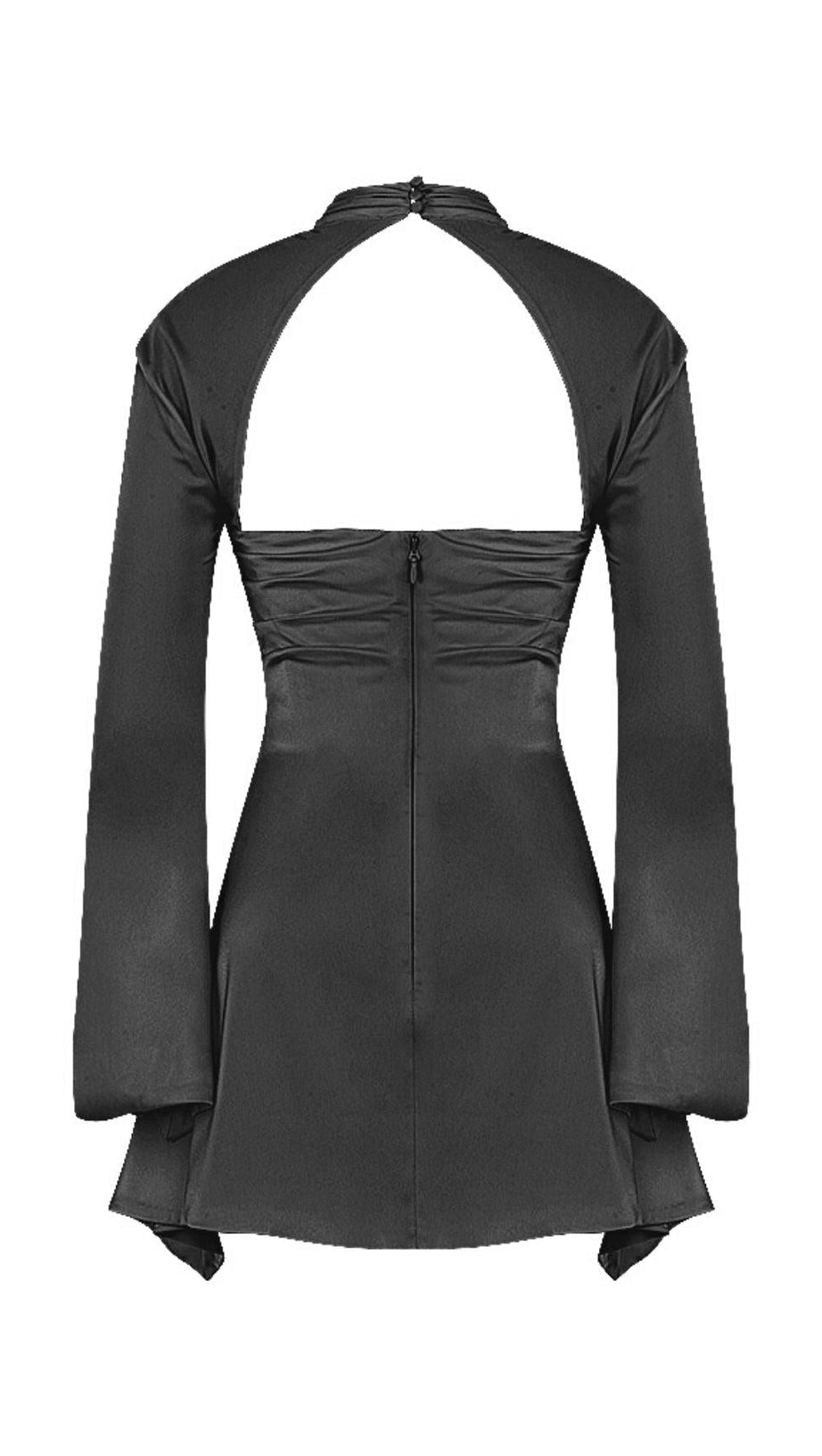 CUT OUT DRAPED MINI DRESS IN BLACK