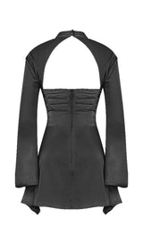 CUT OUT DRAPED MINI DRESS IN BLACK