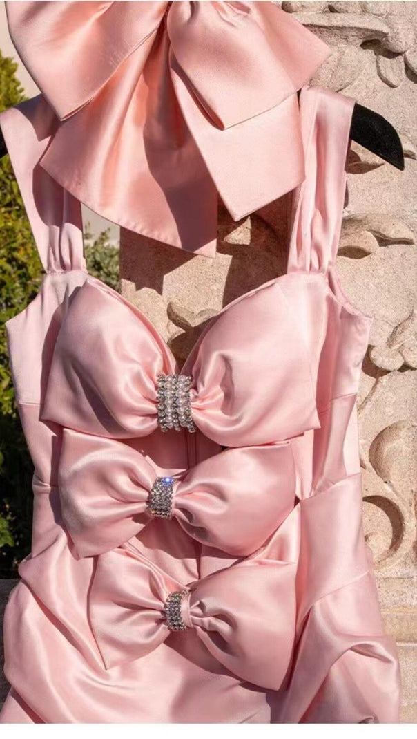 MINI ABITO ROSA CON FIOCCO E RUCHES