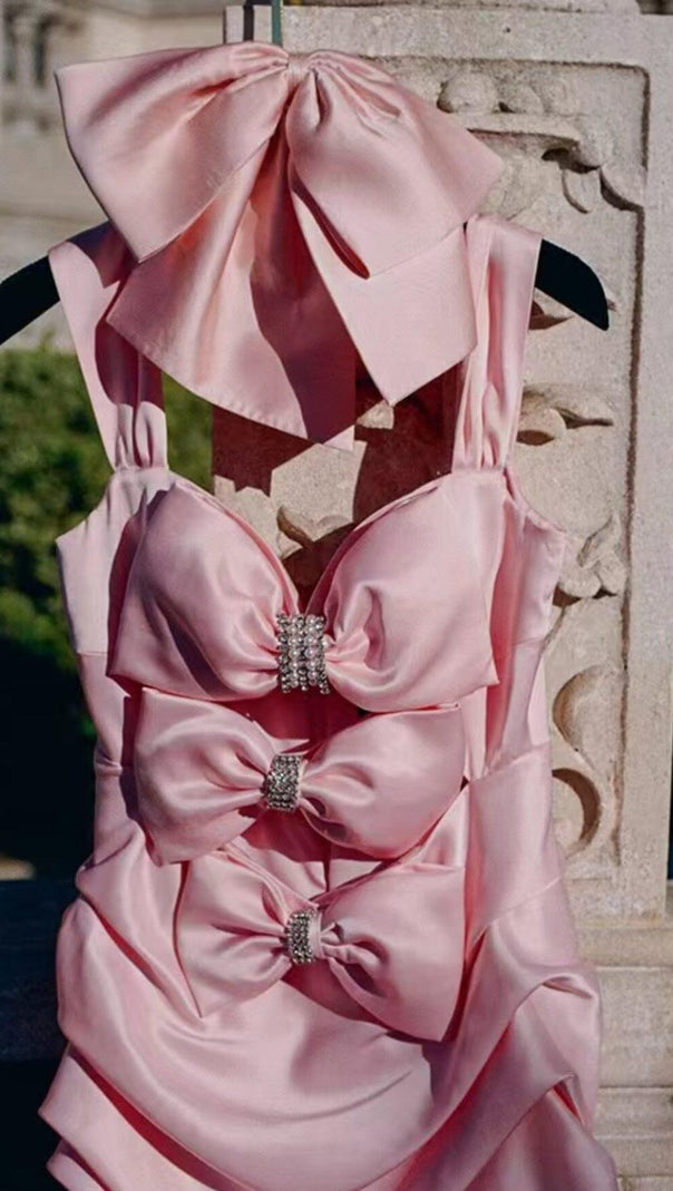 MINI ABITO ROSA CON FIOCCO E RUCHES