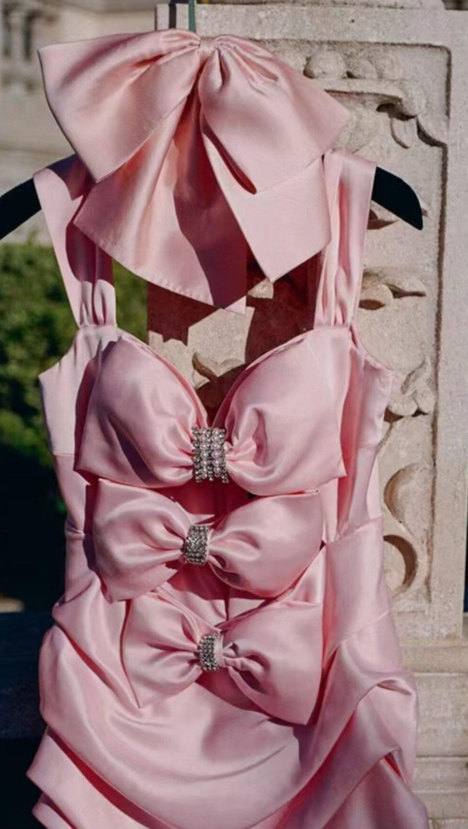 PINK BOW CUT OUT RUCHED MINI DRESS