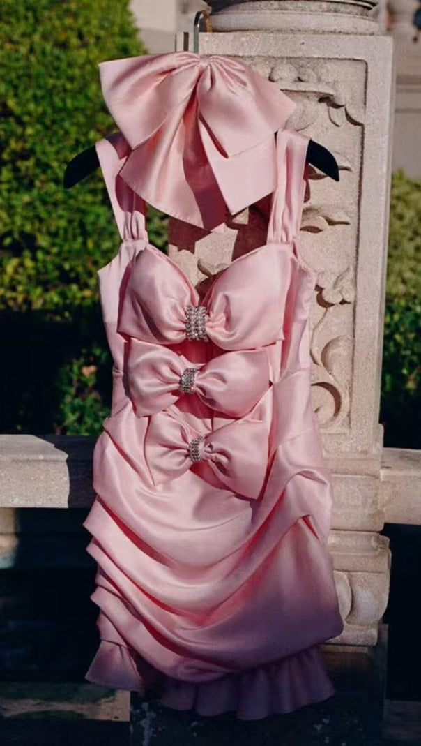 MINI ABITO ROSA CON FIOCCO E RUCHES