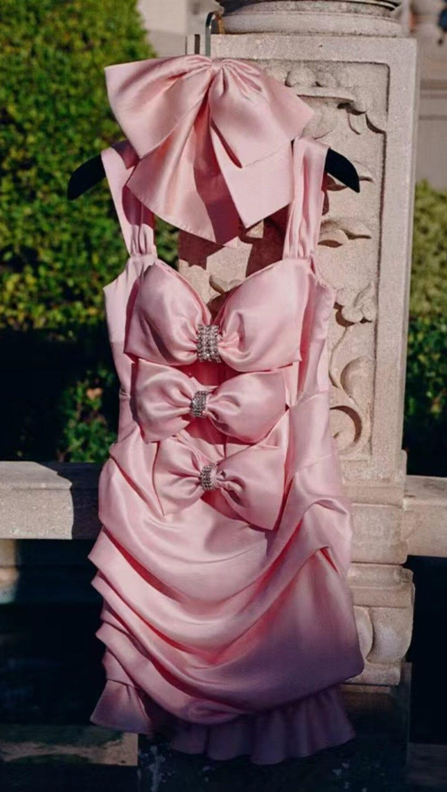 PINK BOW CUT OUT RUCHED MINI DRESS