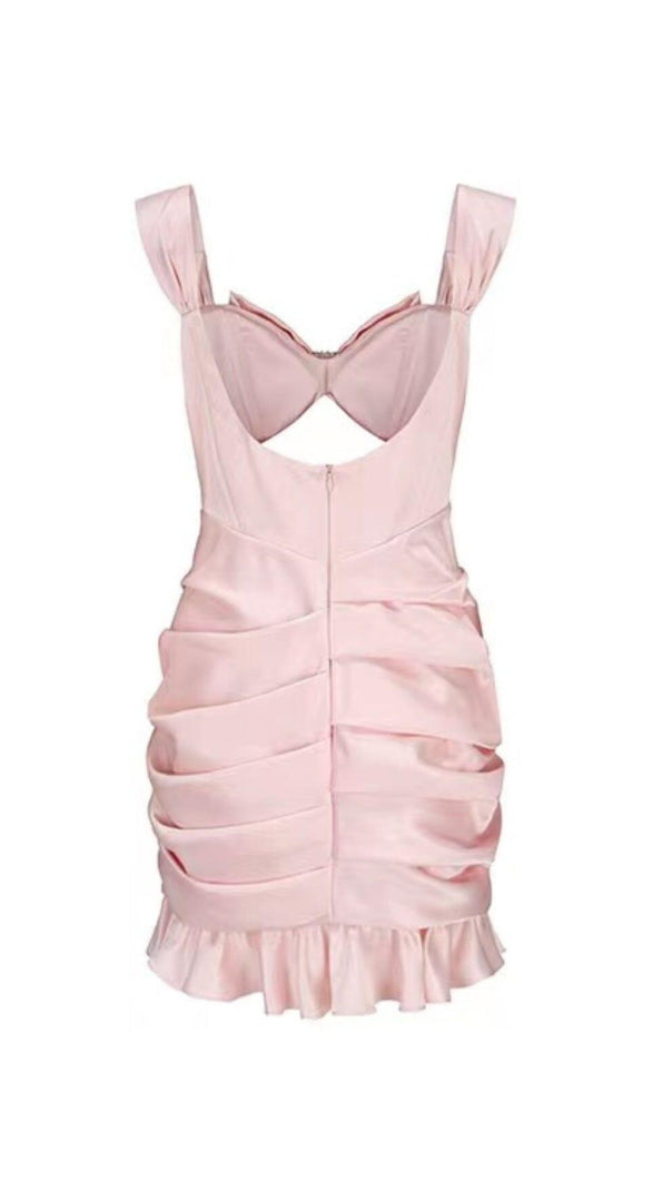 MINI ABITO ROSA CON FIOCCO E RUCHES