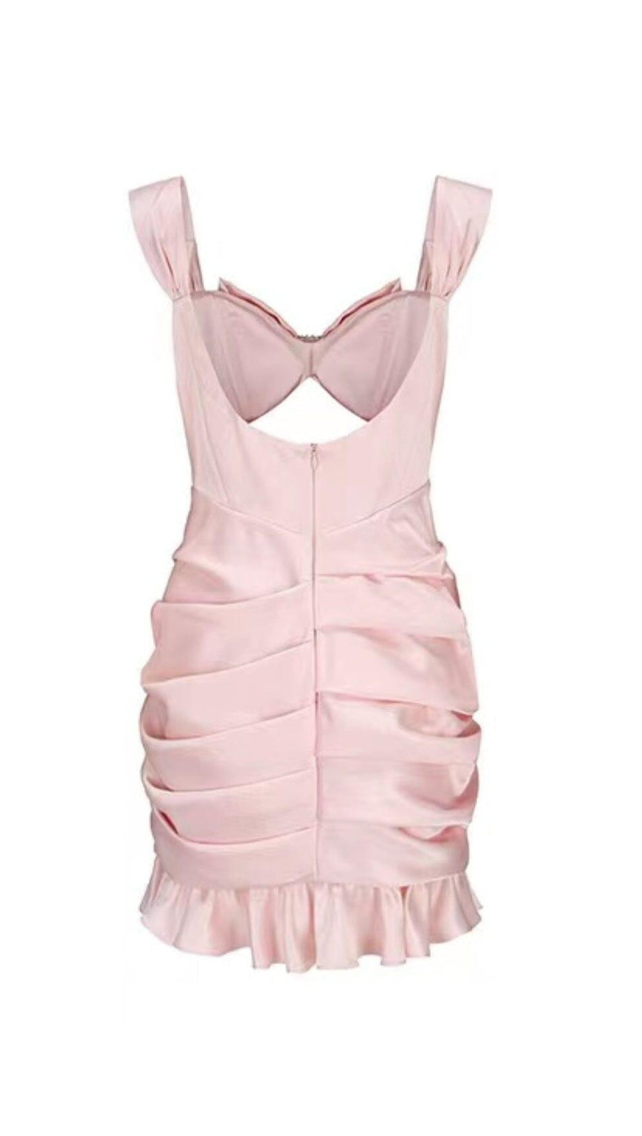 PINK BOW CUT OUT RUCHED MINI DRESS