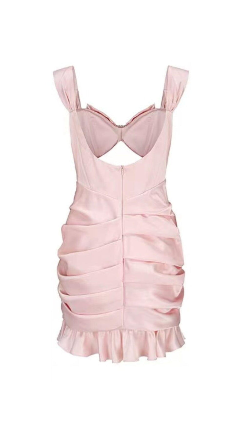 PINK BOW CUT OUT RUCHED MINI DRESS