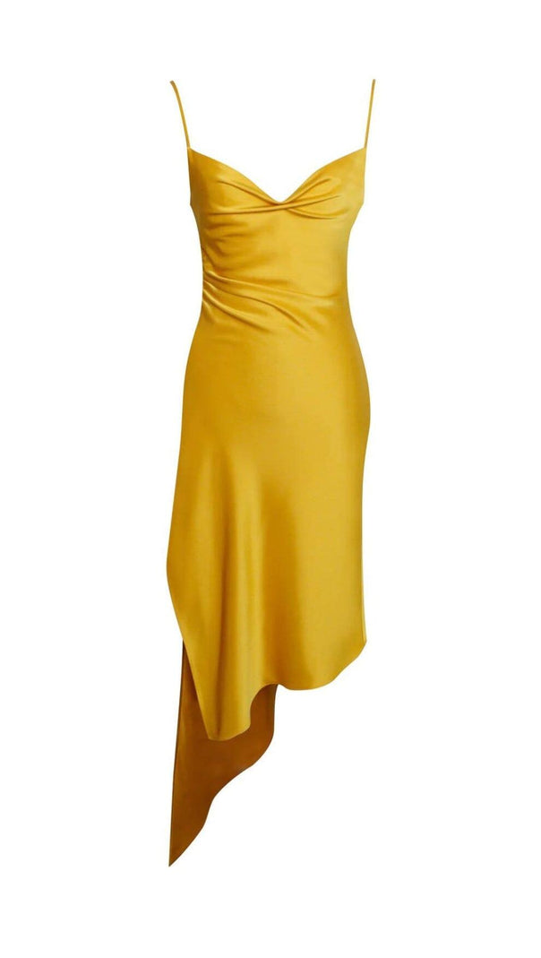AIIZIE ORANGE SATIN DRAPING MIDI DRESS - product image