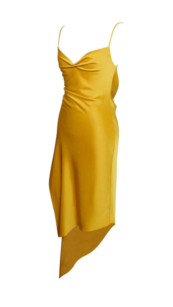 AIIZIE ORANGE SATIN DRAPING MIDI DRESS - product image