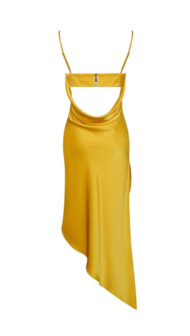 AIIZIE ORANGE SATIN DRAPING MIDI DRESS - product image