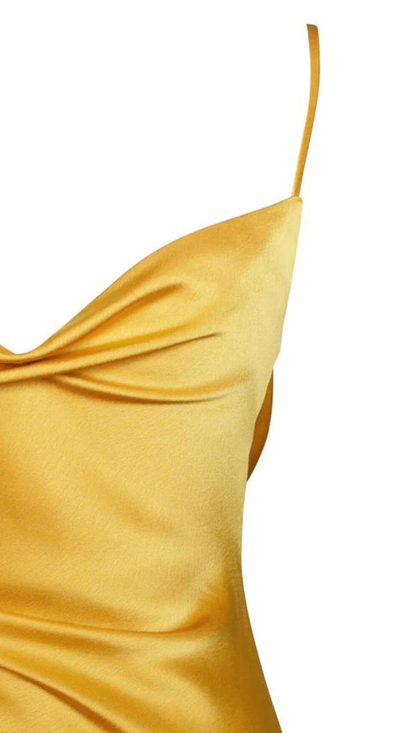 AIIZIE ORANGE SATIN DRAPING MIDI DRESS - product image