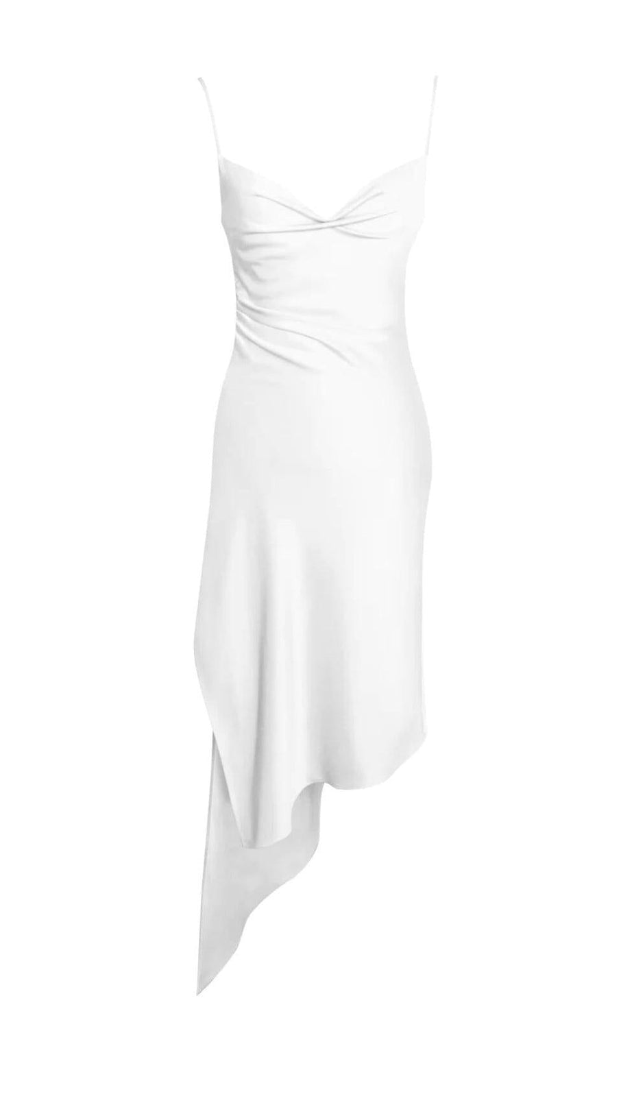 WHITE SATIN DRAPING MIDI DRESS