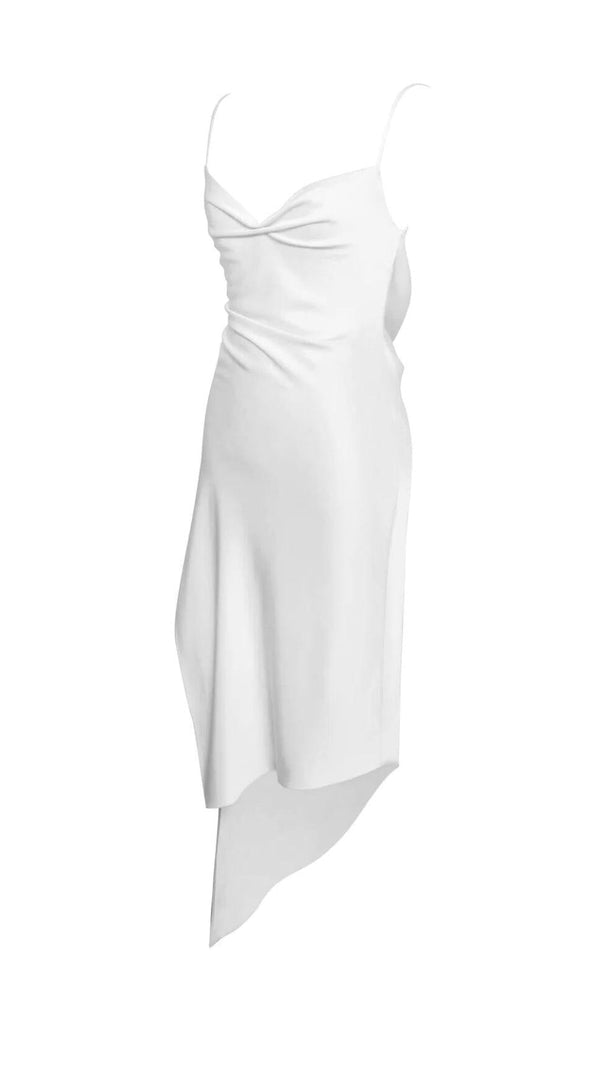 AIIZIE WHITE SATIN DRAPING MIDI DRESS - product image