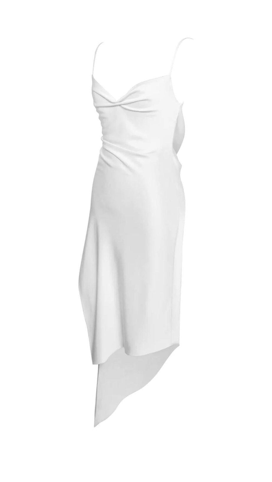 WHITE SATIN DRAPING MIDI DRESS