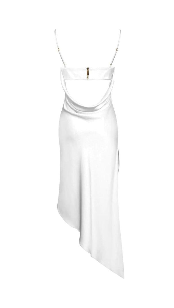 AIIZIE WHITE SATIN DRAPING MIDI DRESS - product image