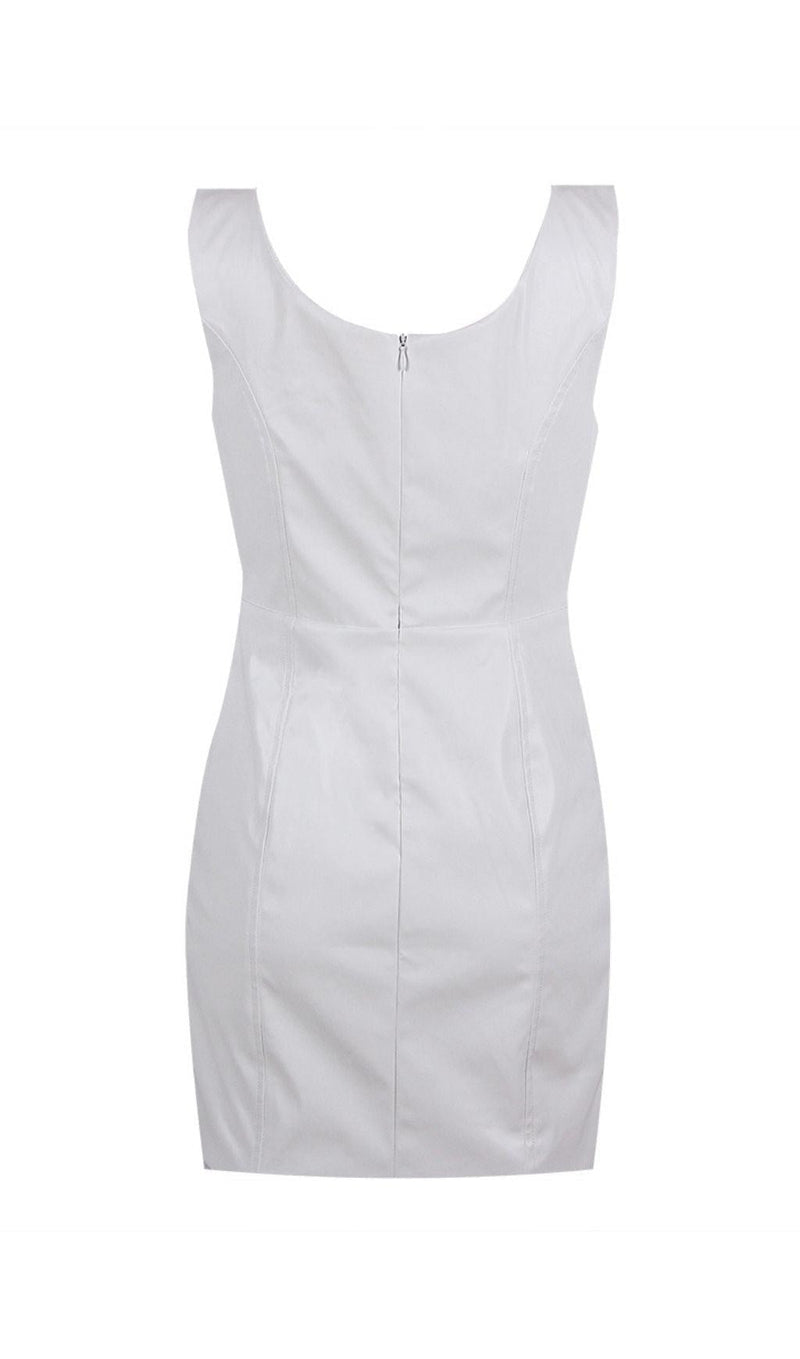 SLIPT LEATHER MINI DRESS IN WHITE