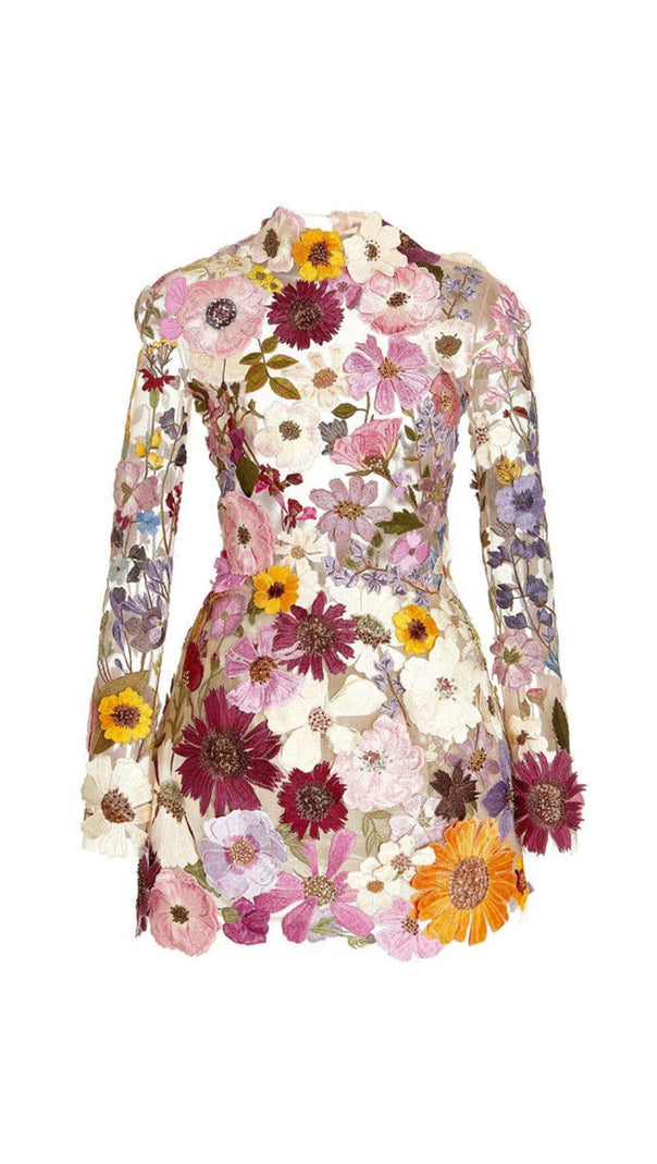 AIIZIE EMBROIDERED LACE HALF HIGH COLLAR MINI DRESS - product image