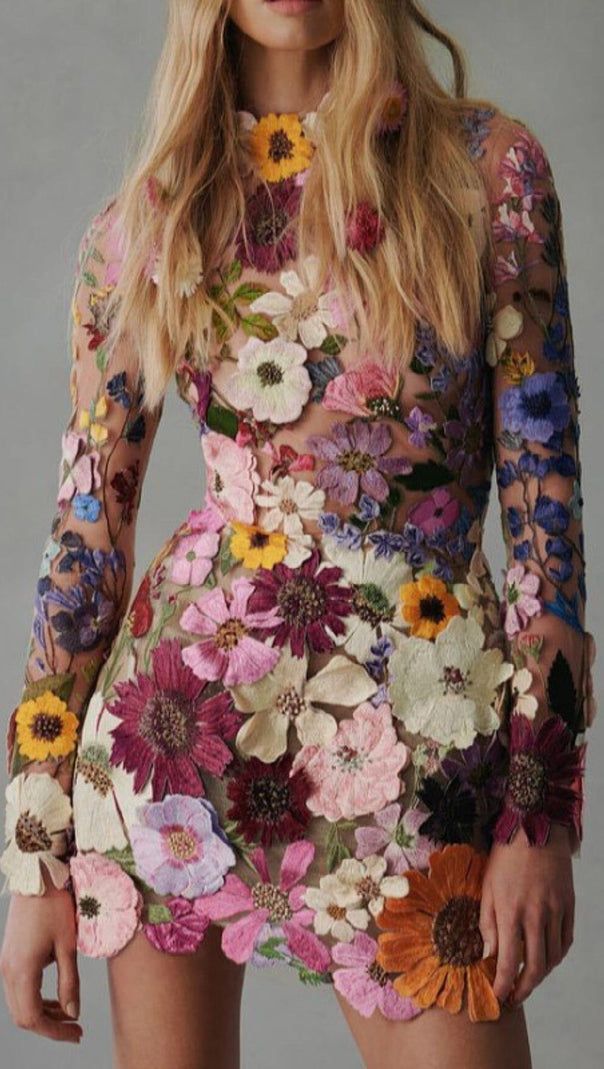 AIIZIE EMBROIDERED LACE HALF HIGH COLLAR MINI DRESS - product image