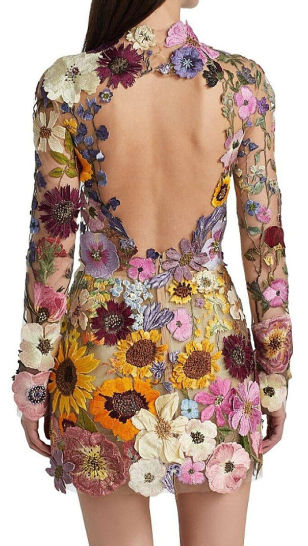 AIIZIE EMBROIDERED LACE HALF HIGH COLLAR MINI DRESS - product image