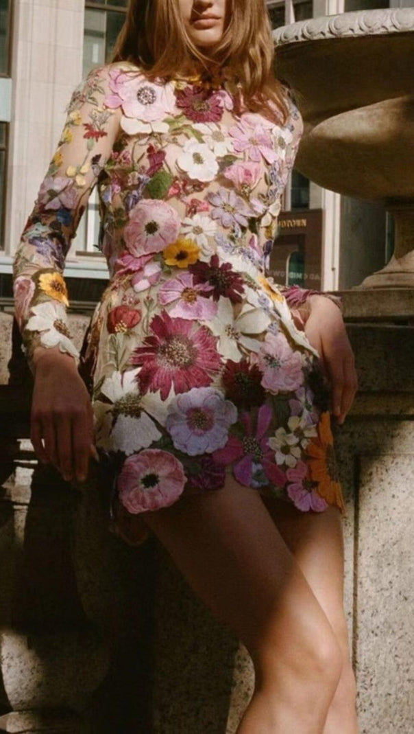 AIIZIE EMBROIDERED LACE HALF HIGH COLLAR MINI DRESS - product image
