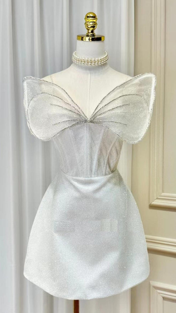 AIIZIE BOW STRAPLESS MINI DRESS IN WHITE - product image