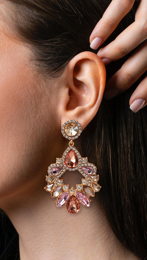 AIIZIE PINK CRYSTAL CHANDELIER DROP EARRINGS - product image