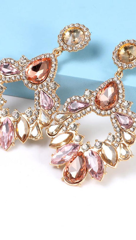 ORECCHINI A PENDENTE CON LAMPADARIO IN CRISTALLO ROSA